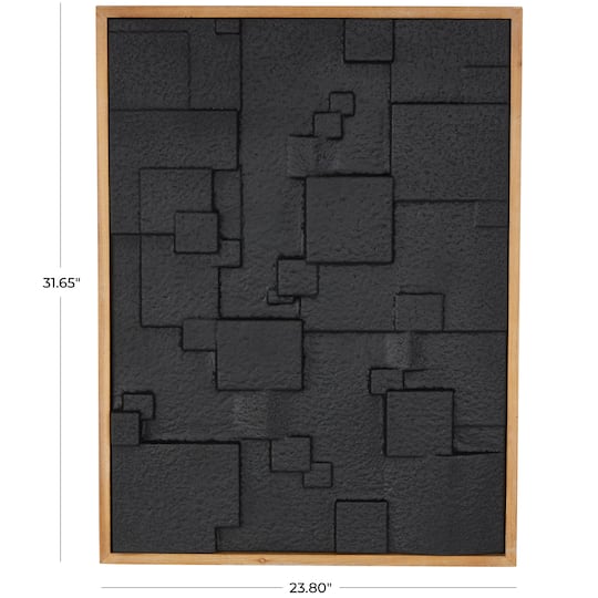 31.5" Black Wood Geometric Dimensional Textured Shapes Home Wall Décor